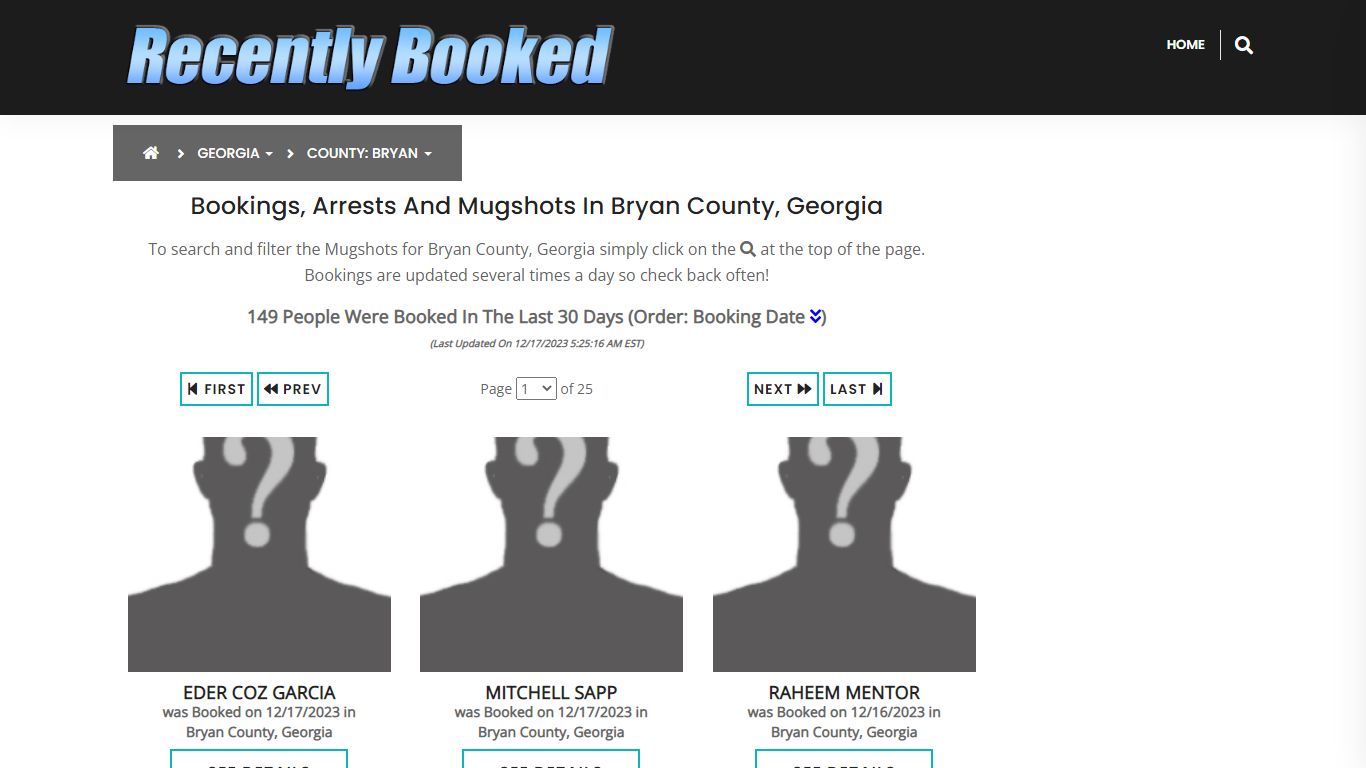 Recent bookings, Arrests, Mugshots in Bryan County, Georgia